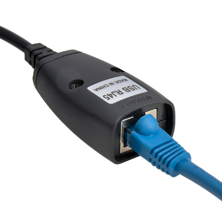 CompuCablePlusUSA USB 2.0 to RJ45 Extender 150Ft, USB Type-A Male to Female Over Single Cat5 Cat5e Cat6 LAN Ethernet Cable Extension Adapter Kit