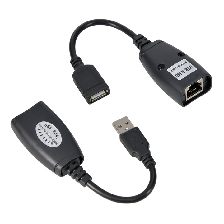 CompuCablePlusUSA USB 2.0 to RJ45 Extender 150Ft, USB Type-A Male to Female Over Single Cat5 Cat5e Cat6 LAN Ethernet Cable Extension Adapter Kit
