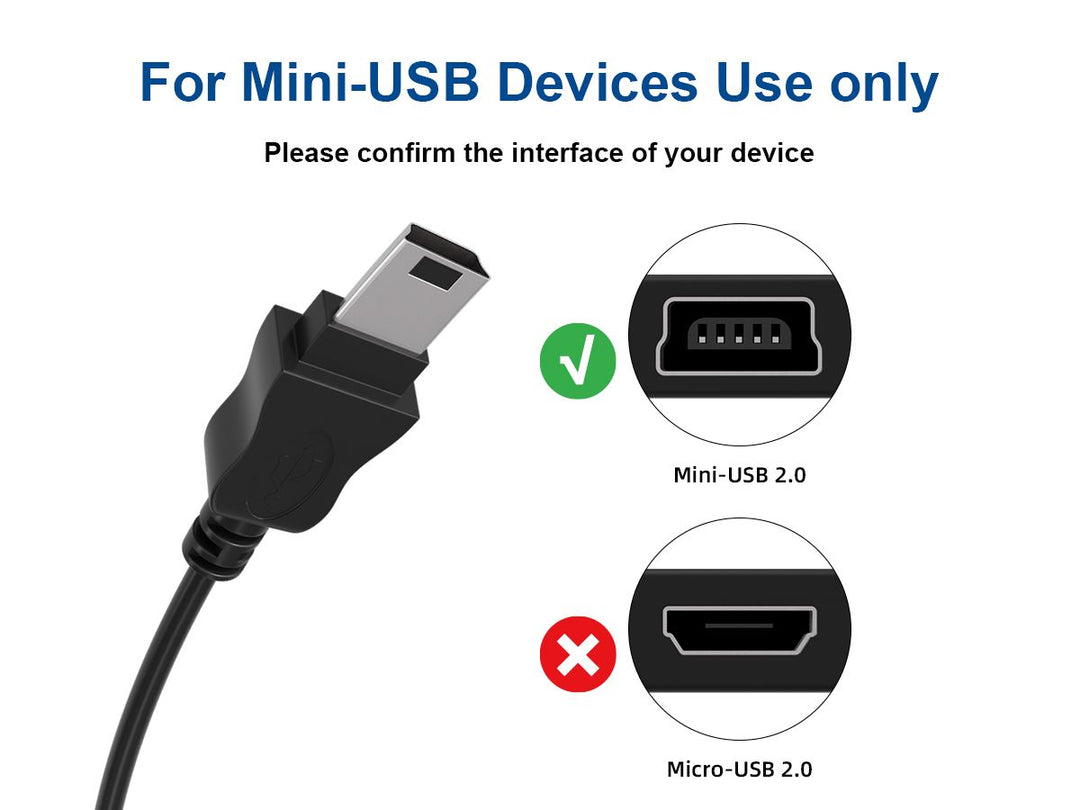 CompuCablePlusUSA USB 2.0 Type A Male to Mini 5-Pin Male Cable 480 Mbps Black. Mini-SUB 2.0 connector shape check. 