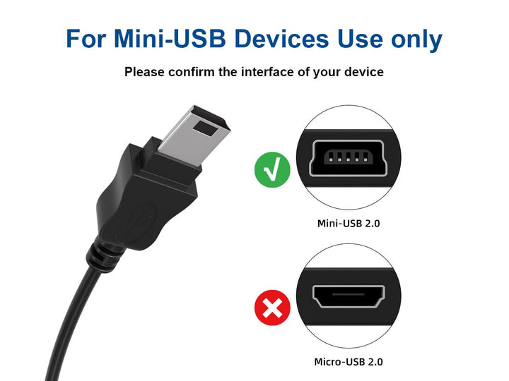 CompuCablePlusUSA USB 2.0 Type A Male to Mini 5-Pin Male Cable 480 Mbps Black. Mini-SUB 2.0 connector shape check. 
