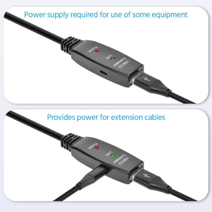CompuCablePlusUSA USB 3.0 Active Extension Repeater Type A Male to Type A Female Cable 5Gbps Black