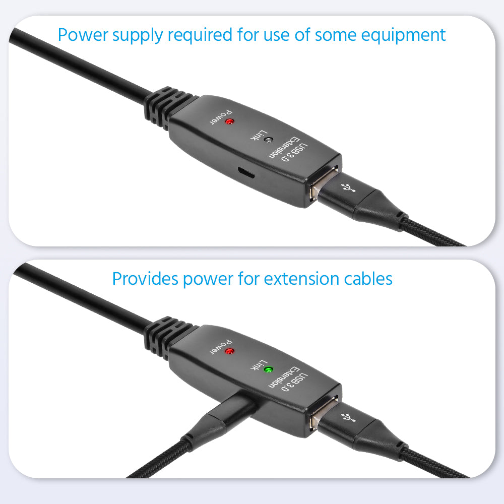 CompuCablePlusUSA USB 3.0 Active Extension Repeater Type A Male to Type A Female Cable 5Gbps Black