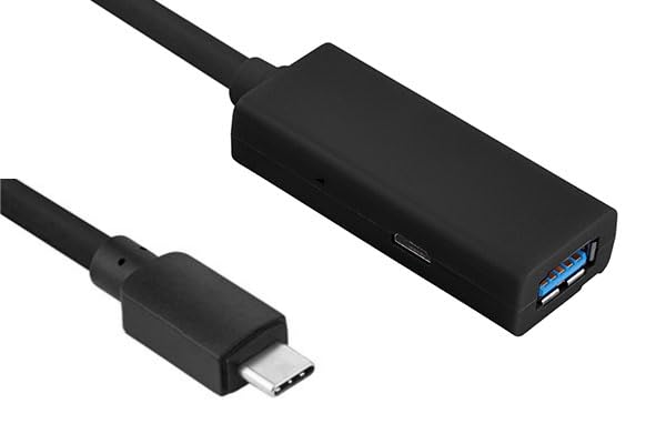 CompuCablePlusUSA 15ft Active USB 3.2 Gen 2 Extension Cable (USB-C Male to USB-A Female) with 10Gbps data and external power boost for long-distance performance.