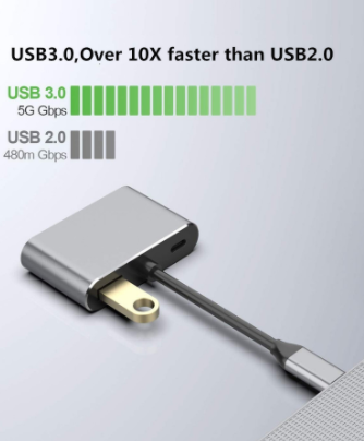 CompuCablePlusUSA 4-in-1 USB C Hub adapter to HDMI, VGA (HD15), USB 3.0, Type C 100W PD Charging, Grey 0.5FT.