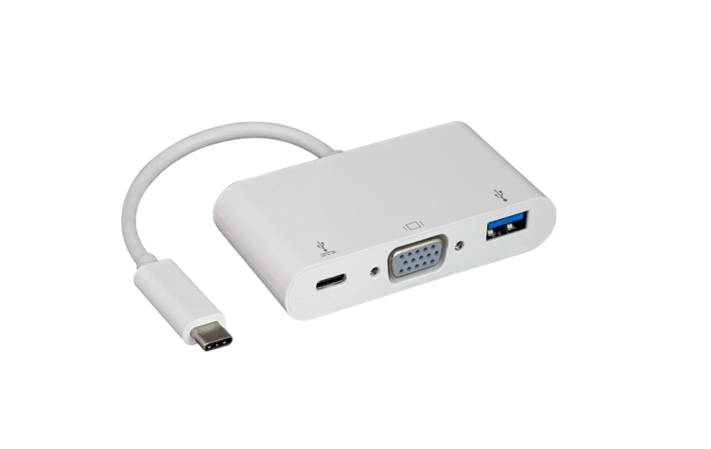 3-in-1 USB-C Adapter ¡V VGA(HD15), USB-A and Type C Charging