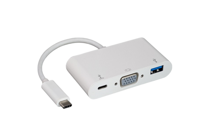 CompuCablePlusUSA.com 3-in-1 USB-C Adapter ¡V VGA (HD15), USB-A 3.0, and Type C Charging Port.