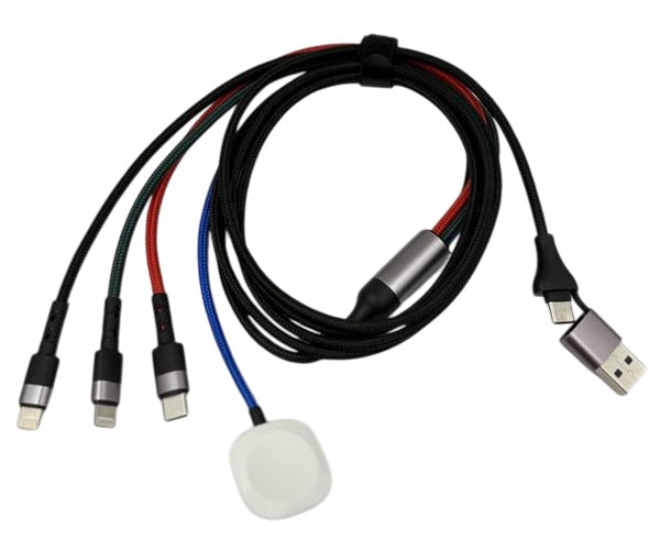 CompuCablePlusUSA.com USB Cable 4-in-2 Fast Multi Charging Nylon Braided Magnetic Cord 6FT/1.8M for Apple Watches, iPhones, Android Phones.