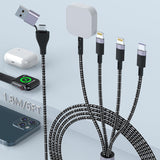 CompuCablePlusUSA.com USB Cable 4-in-2 Fast Multi Charging Nylon Braided Magnetic Cord 6FT/1.8M for Apple Watches, iPhones, Android Phones.