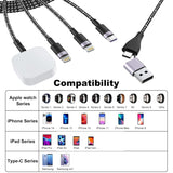 CompuCablePlusUSA.com USB Cable 4-in-2 Fast Multi Charging Nylon Braided Magnetic Cord 6FT/1.8M for Apple Watches, iPhones, Android Phones. Compatibility for Apple Watches, iPhones, Android Phones.
