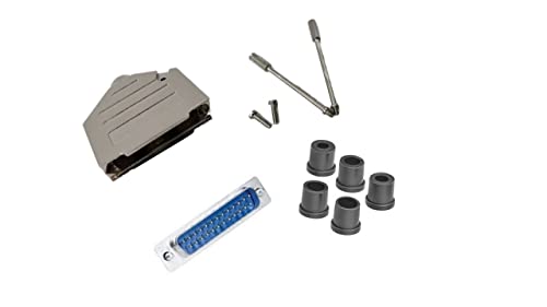 Male DB25 Solder Type DIY Kit.  Complete Bundle DIY Kit Includes D-Sub Connector, Deluxe No-Ear, Full Profile Metal Housing, Strain Relief Grommet, and Screws.