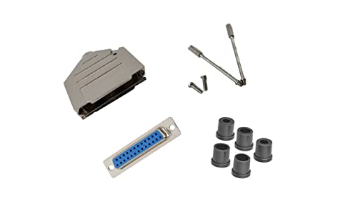 Female DB25 Solder Type DIY Kit.  Complete Bundle DIY Kit Includes D-Sub Connector, Deluxe No-Ear, Full Profile Metal Housing, Strain Relief Grommet, and Screws.