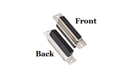 25 Pin D-Sub Crimp Type Female Connector Front and Back Images.