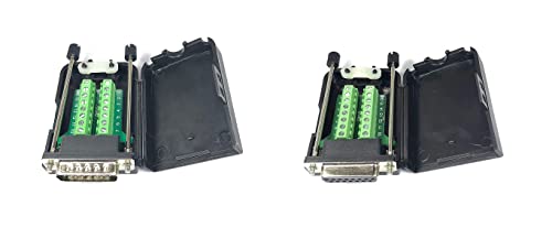 1 Piece Male + 1 Piece Female DB15 D-Sub Solderless Breakout Terminal Block Connector with Case and Thumb Screws Complete Bundle DIY Kit.