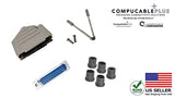 Male DB25 Solder Type DIY Kit.  Complete Bundle DIY Kit Includes D-Sub Connector, Deluxe No-Ear, Full Profile Metal Housing, Strain Relief Grommet, and Screws.