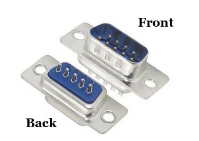 9 Pin D-Sub Solder Type Male Connector Front and Back Images.  