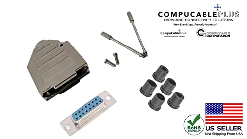 Female DB15 Solder Type DIY Kit.  Complete Bundle DIY Kit Includes D-Sub Connector, Deluxe No-Ear, Full Profile Metal Housing, Strain Relief Grommet, and Screws.
