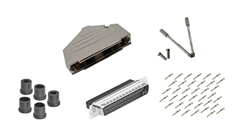 Male DB37 Crimp Type DIY Kit.  Complete Bundle DIY Kit Includes D-Sub Crimp Connector, Crimp Pins, Deluxe No-Ear, Full Profile Metal Housing, Strain Relief Grommet, and Screws.