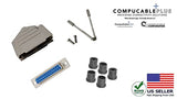 Female DB25 Solder Type DIY Kit.  Complete Bundle DIY Kit Includes D-Sub Connector, Deluxe No-Ear, Full Profile Metal Housing, Strain Relief Grommet, and Screws.