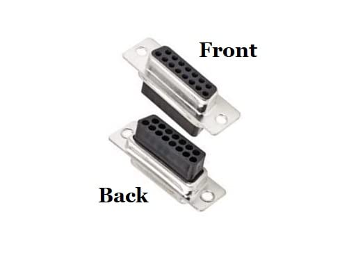 15 Pin D-Sub Crimp Type Female Connector Front and Back Images.