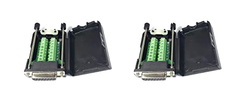 2 Pieces Female DB15 D-Sub Solderless Breakout Terminal Block Connector with Case and Thumb Screws Complete Bundle DIY Kit.
