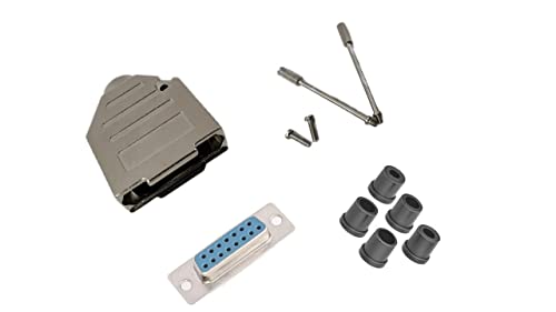 Female DB15 Solder Type DIY Kit.  Complete Bundle DIY Kit Includes D-Sub Connector, Deluxe No-Ear, Full Profile Metal Housing, Strain Relief Grommet, and Screws.