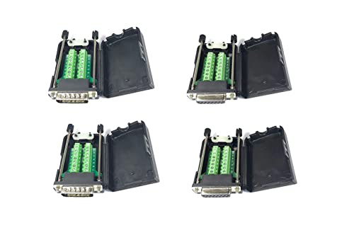 2 Pieces Male + 2 Pieces Female DB15 D-Sub Solderless Breakout Terminal Block Connector with Case and Thumb Screws Complete Bundle DIY Kit.