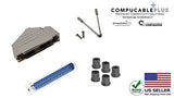 Male DB37 Solder Type DIY Kit.  Complete Bundle DIY Kit Includes D-Sub Connector, Deluxe No-Ear, Full Profile Metal Housing, Strain Relief Grommet, and Screws.