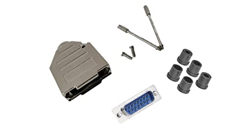 DB15 Solder Type DIY Kit.  Complete Bundle DIY Kit Includes D-Sub Connector, Deluxe No-Ear, Full Profile Metal Housing, Strain Relief Grommet, and Screws.