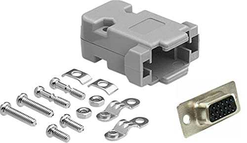 High Density DB15 Solder Female Connector complete bundle DIY Kit includes connector, plastic hood and screws.