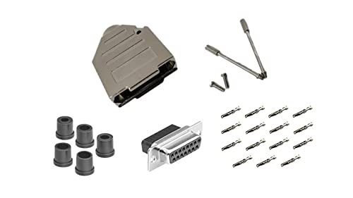 Female DB15 Crimp Type DIY Kit. Complete Bundle DIY Kit Includes D-Sub Crimp Connector, Crimp Pins, Deluxe No-Ear, Full Profile Metal Housing, Strain Relief Grommet, and Screws.