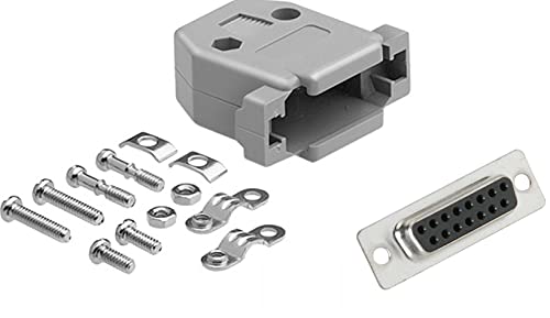 DB15 Solder Female Connector complete bundle DIY Kit includes connector, plastic hood and screws.