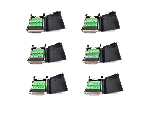6 Pieces DB25 Female D-Sub Solderless Breakout Terminal Block Connector with Case and Thumb Screws Complete Bundle DIY Kit.