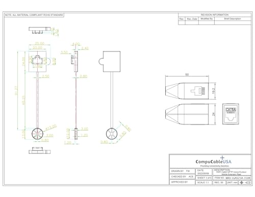 CompuCablePlus CAT6A S/FTP Indoor/Outdoor IP67 Waterproof Retractable Shielded Ethernet Network Cable Mobile Extension Reel, Female to Female, 150FT, Black, Spec Sheet -3.