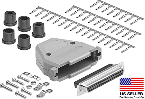 DB37 Crimp Female Connector complete bundle DIY Kit includes connector, hood, female crimp pin, strain relief grommet and screws.