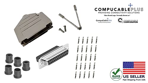 Female DB25 Crimp Type DIY Kit. Complete Bundle DIY Kit Includes D-Sub Crimp Connector, Crimp Pins, Deluxe No-Ear, Full Profile Metal Housing, Strain Relief Grommet, and Screws.