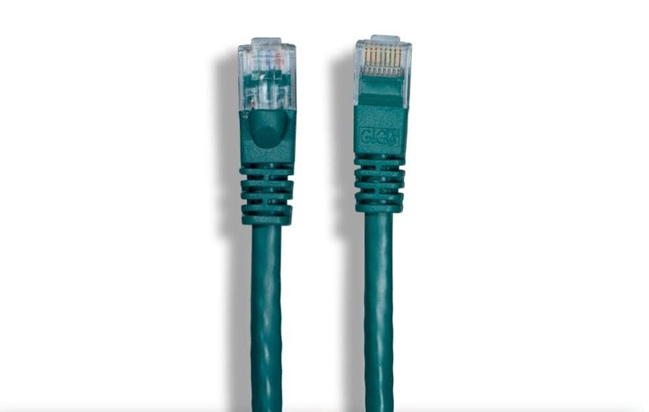 CompuCablePlusUSA.com A black CAT. 6 unshielded Ethernet cable with RJ45 connectors at both ends Green.