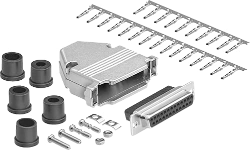 DB25 Crimp Female Connector complete bundle DIY Kit includes connector, housing, female crimp pin, strain relief grommets and screws.