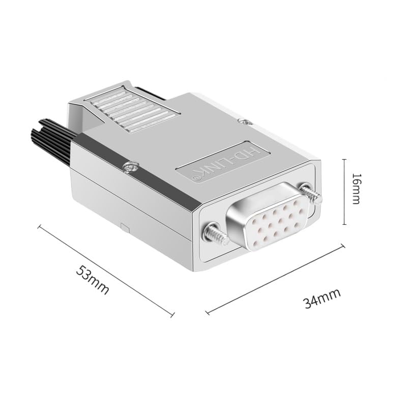 Compucableplususa.com High Density DB15 Solderless Type Shielded Metal Hood Solder Free Breakout Connector RS232 D-SUB Serial Adapter (High Density DB15, Female) DIY Kit Dimensions. 