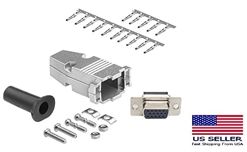 High Density DB15 Crimp female Connector complete bundle DIY Kit includes connector, housing, female crimp pin, strain relief grommets and screws.