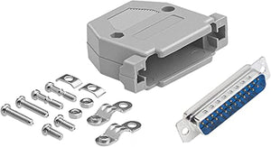 DB25 Solder Male Connector complete bundle DIY Kit includes connector, plastic hood and screws.