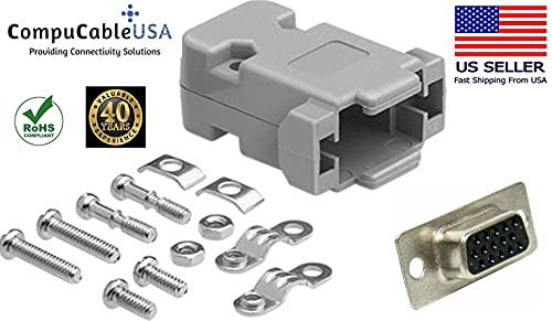 High Density DB15 Solder Female Connector complete bundle DIY Kit includes connector, plastic hood and screws.