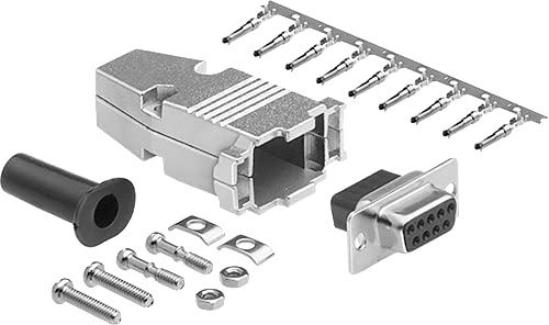 DB9 Crimp Female Connector complete bundle DIY Kit includes female connector, housing, female crimp pin, strain relief grommets and screws.