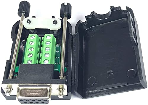 DB9 Female D-Sub Solderless Breakout Terminal Block Connector with Case and Thumb Screws Complete Bundle DIY Kit.