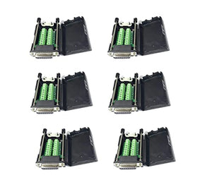 6 Pieces Female DB15 D-Sub Solderless Breakout Terminal Block Connector with Case and Thumb Screws Complete Bundle DIY Kit.