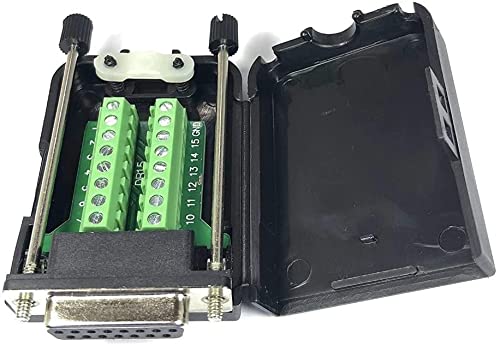DB15 Female D-Sub Solderless Breakout Terminal Block Connector with Case and Thumb Screws Complete Bundle DIY Kit.
