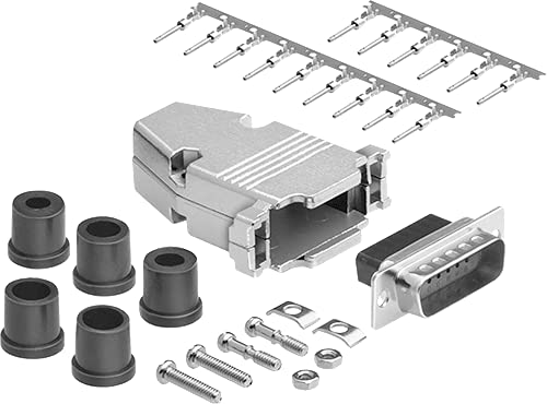 DB15 Crimp Male Connector complete bundle DIY Kit includes connector, housing, male crimp pin, strain relief grommets and screws.