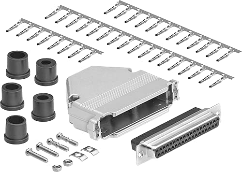DB37 Crimp Female Connector complete bundle DIY Kit includes connector, housing, female crimp pin, strain relief grommets and screws.