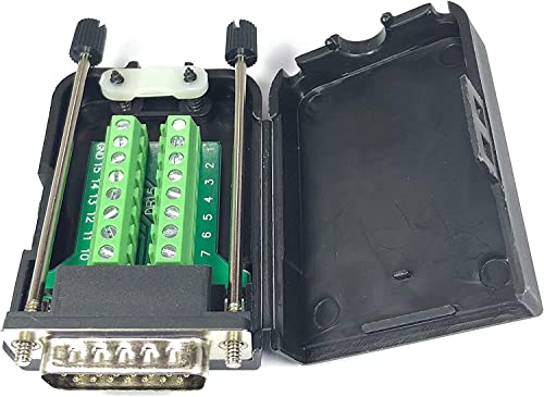 DB15 Male D-Sub Solderless Breakout Terminal Block Connector with Case and Thumb Screws Complete Bundle DIY Kit.