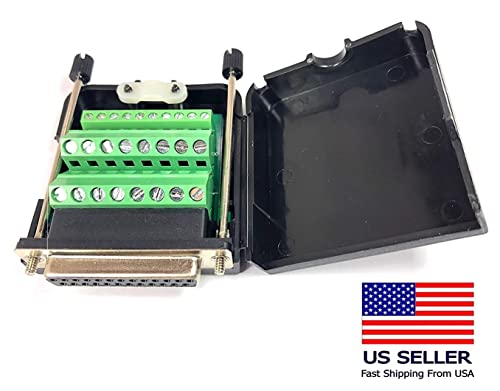 DB25 Female D-Sub Solderless Breakout Terminal Block Connector with Case and Thumb Screws Complete Bundle DIY Kit.