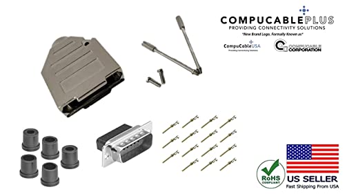 Male DB15 Crimp Type DIY Kit.  Complete Bundle DIY Kit Includes D-Sub Crimp Connector, Crimp Pins, Deluxe No-Ear, Full Profile Metal Housing, Strain Relief Grommet, and Screws.